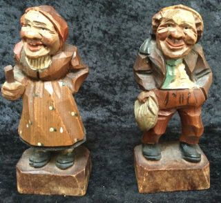 Vintage Anri Italy 5” Wood Carvings Old Man/Women (C210) 2