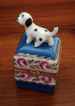 Auth Limoges:hand Painted Perfume - Box With Dalmatian Doggie