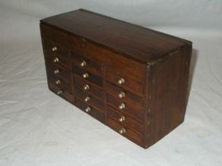 Antique Oak Watchmakers 15 Drawer Collectors Cabinet Work Box For Small Parts