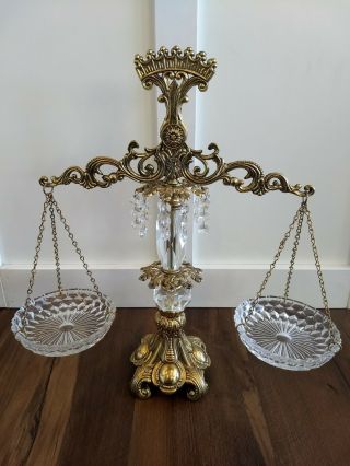 Gorgeous Vintage Brass Crystal Scales Of Justice Hollywood Regency Lawyer Ornate