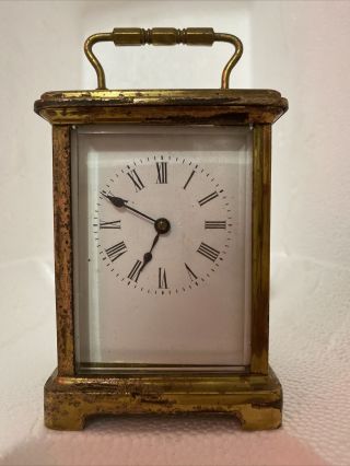 Antique French Sfra Brass Carriage Clock Vintage Glass S F R A No Kay