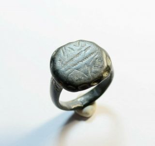 Massive Roman Ancient Bronze Ring - Cleaned / - Decorated