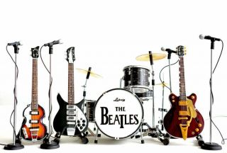 The Beatles Miniature Guitar Ed Sullivan Set Of 4 Guitar & Drums Mini 4mic