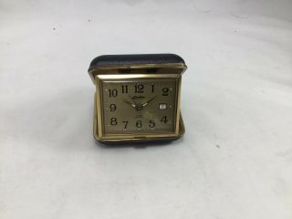 Vintage Linden Windup Travel Alarm Clock Hard Black Leather Case Japan