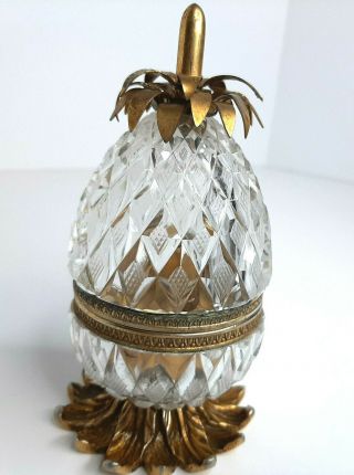 Vintage Baccarat Debose Cut Glass & Brass Pineapple Lighter Made In France