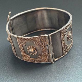 Antique Victorian Etruscan Revival Silver Hinged Bangle Bracelet 1 " Wide