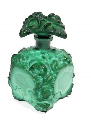 Bohemian Czech Art Deco Schlevogt Jade Malachite Glass Perfume Bottle
