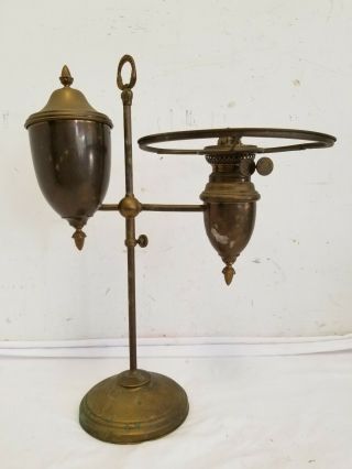 Antique 1880s Manhattan Brass (mb) Large Student Desk Oil Lamp,  Double