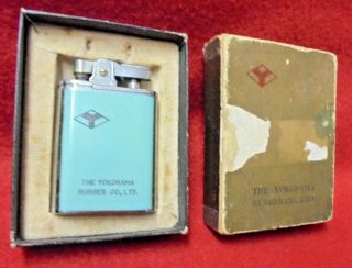 Antique Blue Enameled Mechanical Musical Cigarette Lighter - - - Yokohama Rubber Co.