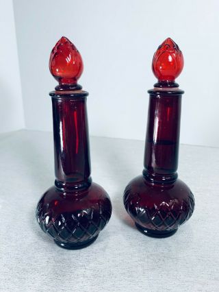 Avon Ruby Red One Pair 6 1/2 " T X 2 1/2 " Base,  Candle Bottles W/o Box -