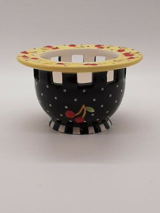 Mary Engelbreit Me Ceramic Votive Tea Light Candle Holder Cherries Black.