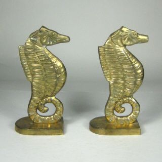 Seahorse Bookend Gold Brass Heavy Vintage Patina 7 In Nautical Marine Book Ends