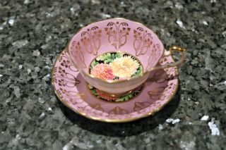 Vintage Paragon Cup & Saucer Gold Swag Pretty Pink Chrysanthemums Gold Accents