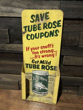 Vintage Tube Rose Scotch Snuff Tobacco Advertising Sign Coupon Holder Display