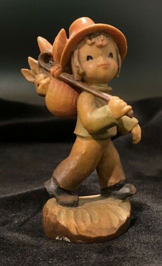 Vintage Anri 3 " Hand - Carved Wood Figurine " Running Away "