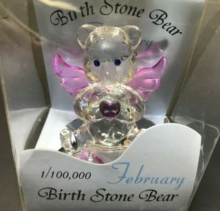 February Birthstone Bear Angel Mirror Base Glass Amethyst Purple Wings & Heart