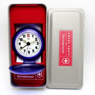 Victorinox Swiss Army Travel Alarm Clock 24734 Nike Sapphire Translucent Mib