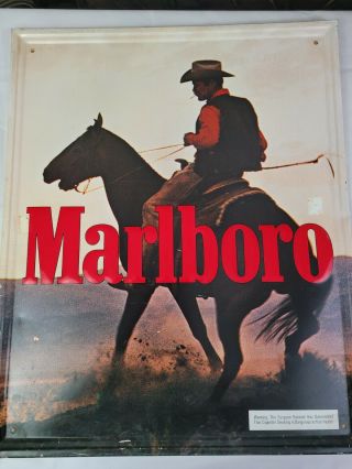 Vintage Marlboro Man Tin Metal Sign Cowboy 21.  5 X 17.  5 Advertising Philip Morris