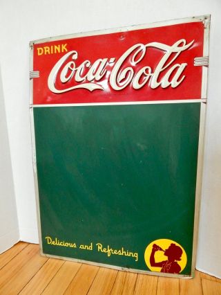 Vintage 1941 Coca Cola Embossed Menu Sign Chalkboard Girl Silhouette Coke