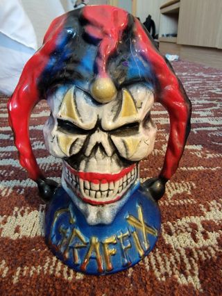 Vintage Late 80s Early 90s Graffix Clown Jester Head Water Pipe Base By Sj