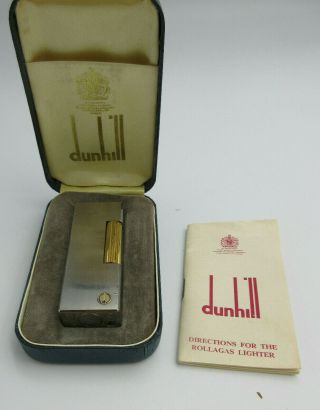 Vintage Dunhill Rollagas Lighter Box Silver & Gold