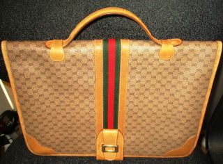 Authentic Vintage Gucci Gg Portfolio Canvas Leather Attaché W/stripes Top Handle