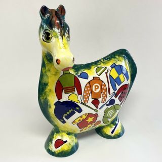 16.  5” Turov Hand Painted Art Ceramic Horse Figurine Statuette Jockey Horseshoes