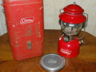 Vintage 1974 Red Coleman 200a Lantern W/ Metal Case & Tray Wrench Funnel