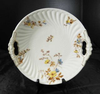 Antique Porcelain Cake Plate - Blue & Yellow Flowers