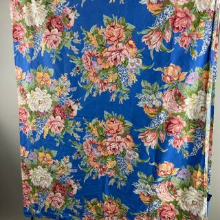 Vtg 90s Ralph Lauren Melissa Blue Floral Queen Flat Cotton Bed Sheet Euc Rare
