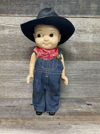 Hd Lee Vintage 50 - 60s Buddy Lee Doll W/ Union Made Lee Denim Overalls No Shirt