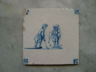 Rare 18th Century Delft Handpainted Dutch Tile With Golf