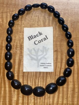 Vintage Natural Cayman Islands Rare Black Coral Graduated Big Bead Necklace 52g