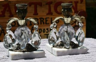 Vintage Brass And Crystal Candle Holders,  Crystal Prisms