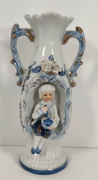 Norleans Japan Blue & White Victorian Girl Vases /figurines 7 1/2 " Tall