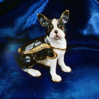 Boston Terrier Vintage Jeweled Trinket Box By Kubla Craft.