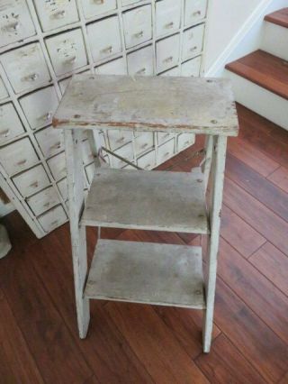 THE BEST Old Vintage WOOD STEP LADDER STEP STOOL Time Worn WHITE Folds Down 2