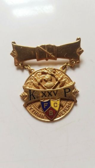 Vintage 10k Gold Knights Of Pythias Supreme Lodge Pythian Veteran Pin / Medal