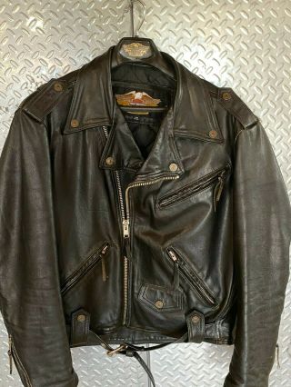 Mens Vintage Harley Davidson Leather Motorcycle Jacket L / Brando Biker Style