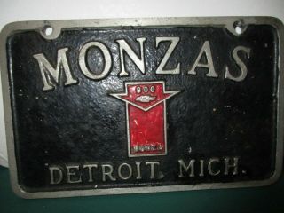 Vintage " Monzas " Cast Aluminum Car Club Plaque License Plate