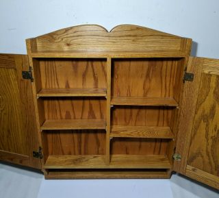Vintage Farmhouse Solid Oak Wood Wall Curio Cabinet w/ Shelves & Doors Rustic 2