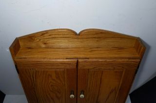 Vintage Farmhouse Solid Oak Wood Wall Curio Cabinet w/ Shelves & Doors Rustic 6