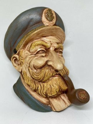 1970’s Vintage Ceramic Head Old Bearded Sea Captain Sailor With Cap & Pipe