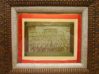 1800s Vintage Ornate Picture Frame With Photo Group Of Men Foreign Soldiers