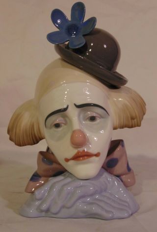 Sad Lladro Pensive Clown 5130 Bust Daisey Flower Hat