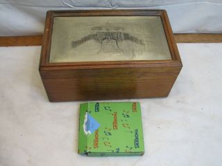 Vintage Thorens Swiss Wooden Music Box Liberty Bell Case Ad - 30 W/5 Discs Us Song