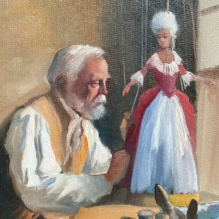 Vtg LLOYD GARRISON Old Man & Marionette/String Puppet Models Painting 2
