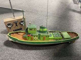 Rc Tug Boat Vintage With Electronics,  Wooden,  Dumas,  Futaba