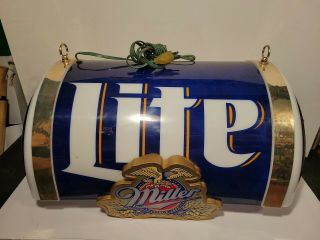 Vintage Miller Lite Beer Pool Table Light Bar Sign Half Barrel