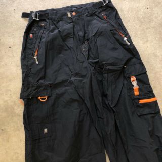 Vintage Kikwear Cargo Rave Pants Goth Black Orange Sz 34 Motocross Jnco Macgear 3